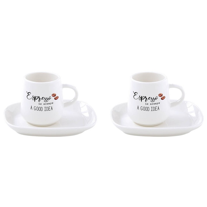 Set 2 cesti cu farfurie - Kitchen Elements, Portelan, 100 ml