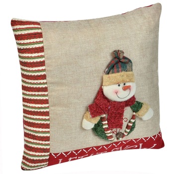 Perna decorativa de craciun, model 3D om de zapada, 35x35 cm , rosu/crem Perna decorativa de craciun, model 3D om de zapada, 35x35 cm , rosu/crem