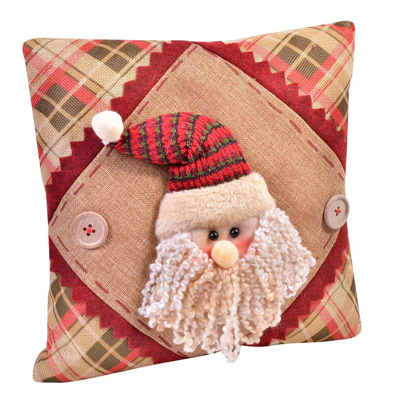 Perna decorativa, model mos craciun 3D, 30x30 cm, rosu/crem