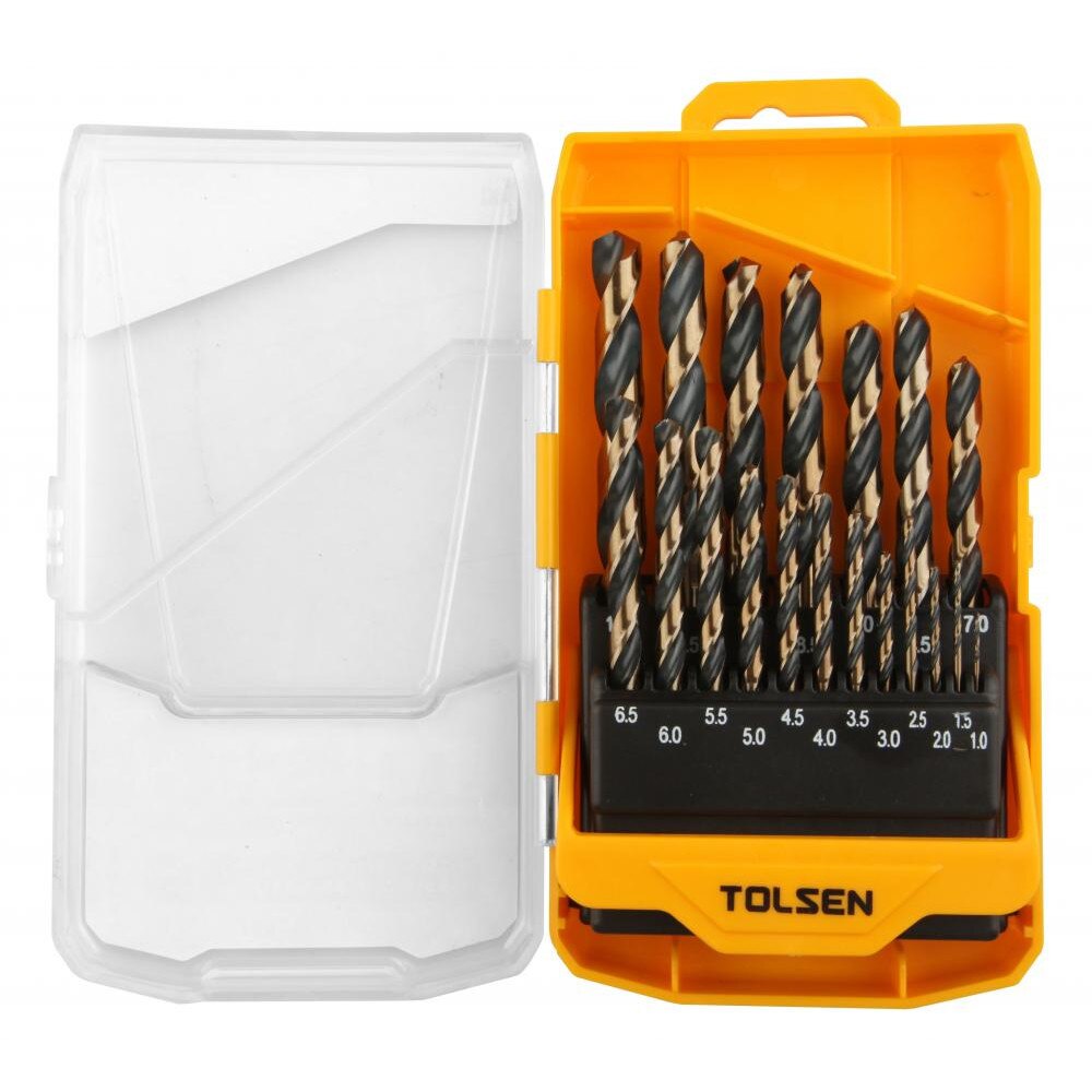 Set de burghie pentru uz industrial , Tolsen , HSS / M2, DIN338 19 buc , negru cu auriu