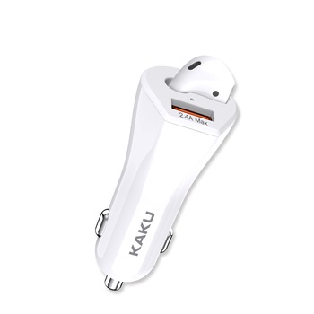 Casca Bluetooth Wireless iKaku 2 in 1, cu incarcator auto si port USB pentru incarcare telefon, alba Casca Bluetooth Wireless iKaku 2 in 1, cu incarcator auto si port USB pentru incarcare telefon, alba