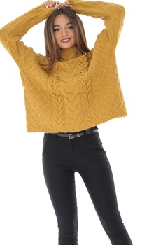 Pulover de dama mustar, ROH, cu guler inalt , M Pulover de dama mustar, ROH, cu guler inalt , M
