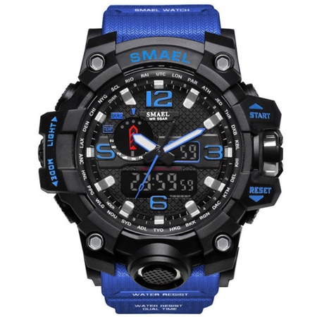 Ceas Barbatesc Smael Albastru, Shock Resistant, Army, Militar, Cronograf, Sport, Digital, Rezistent la apa
