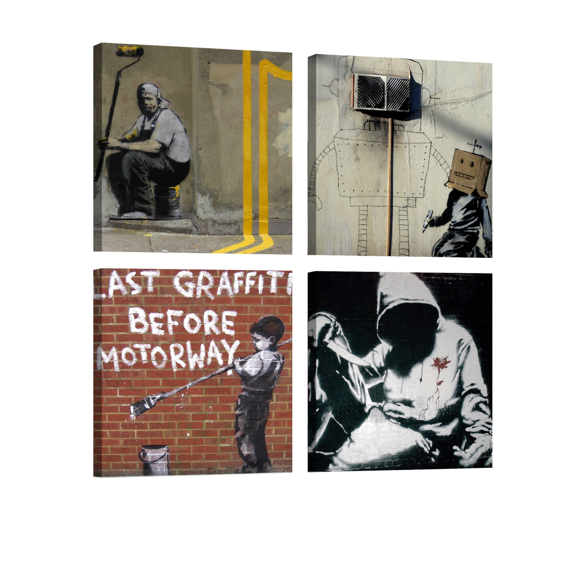 Tablou canvas 4 piese - Arta Banksy Street - 90 x 90 cm