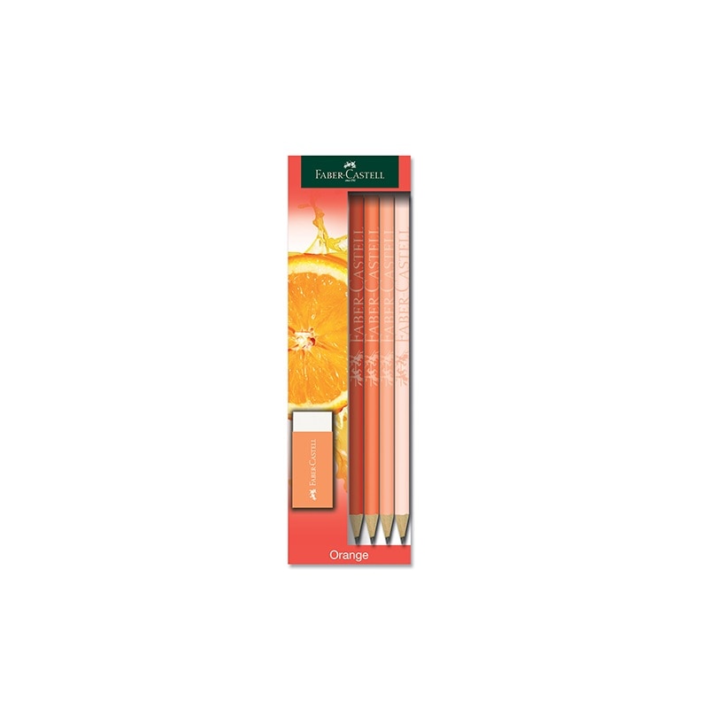 Creion grafit Faber Castell 4 buc/set cu radiera Orange