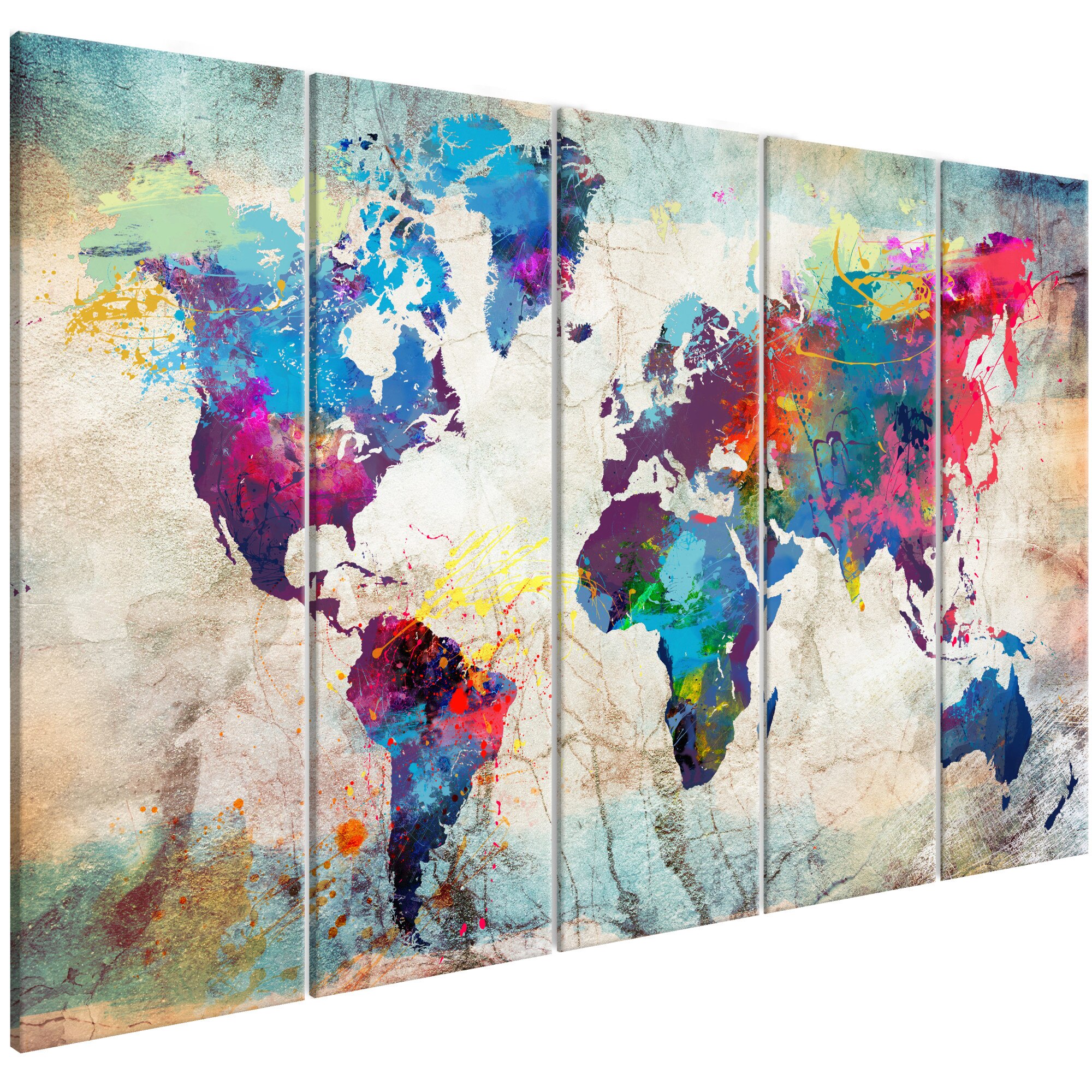 Tablou canvas 5 piese - Harta Mondiala Zidul Crapat - 200 x 80 cm