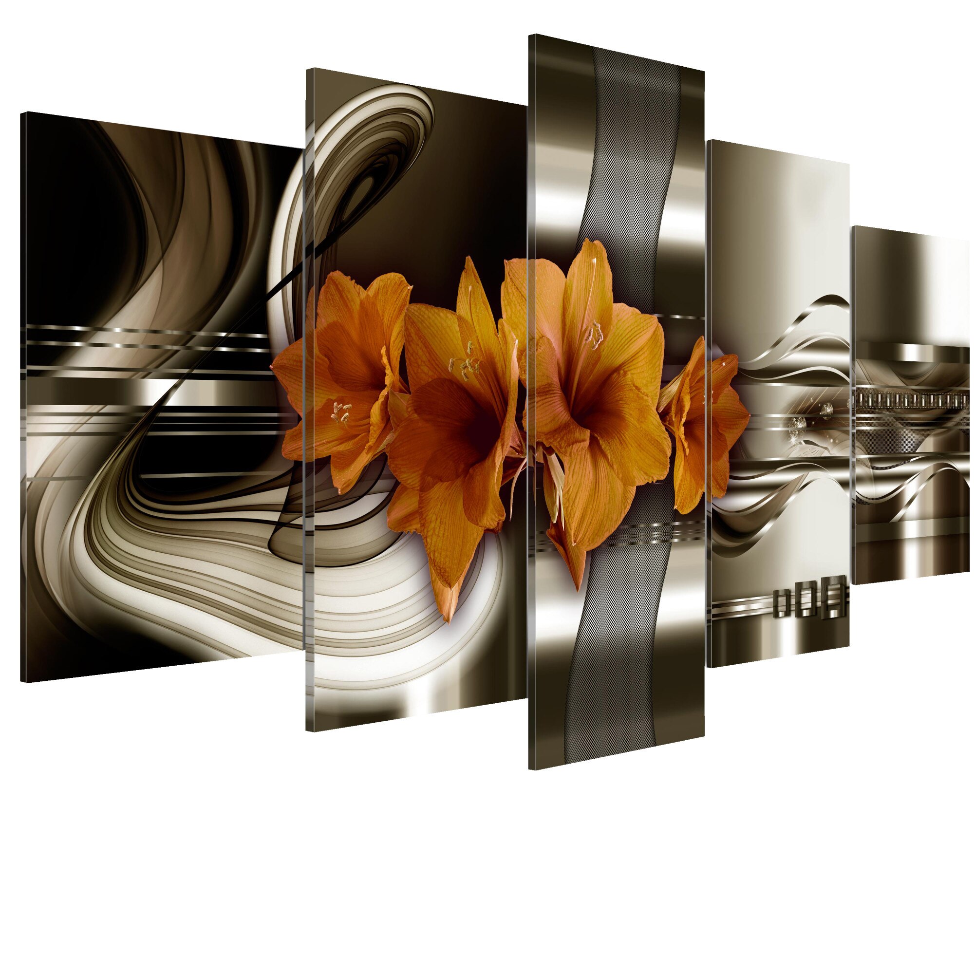 Tablou canvas 5 piese - Hippeastrum Si valuri abstracte - 100 x 50 cm