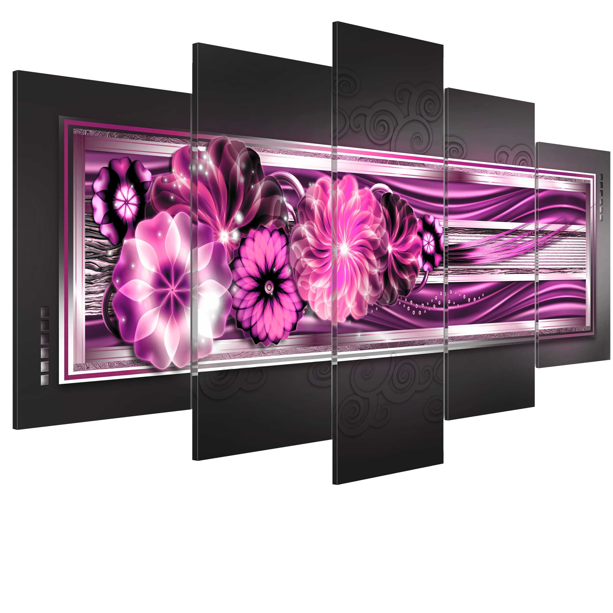 Tablou canvas 5 piese - In valuri roz - 100 x 50 cm