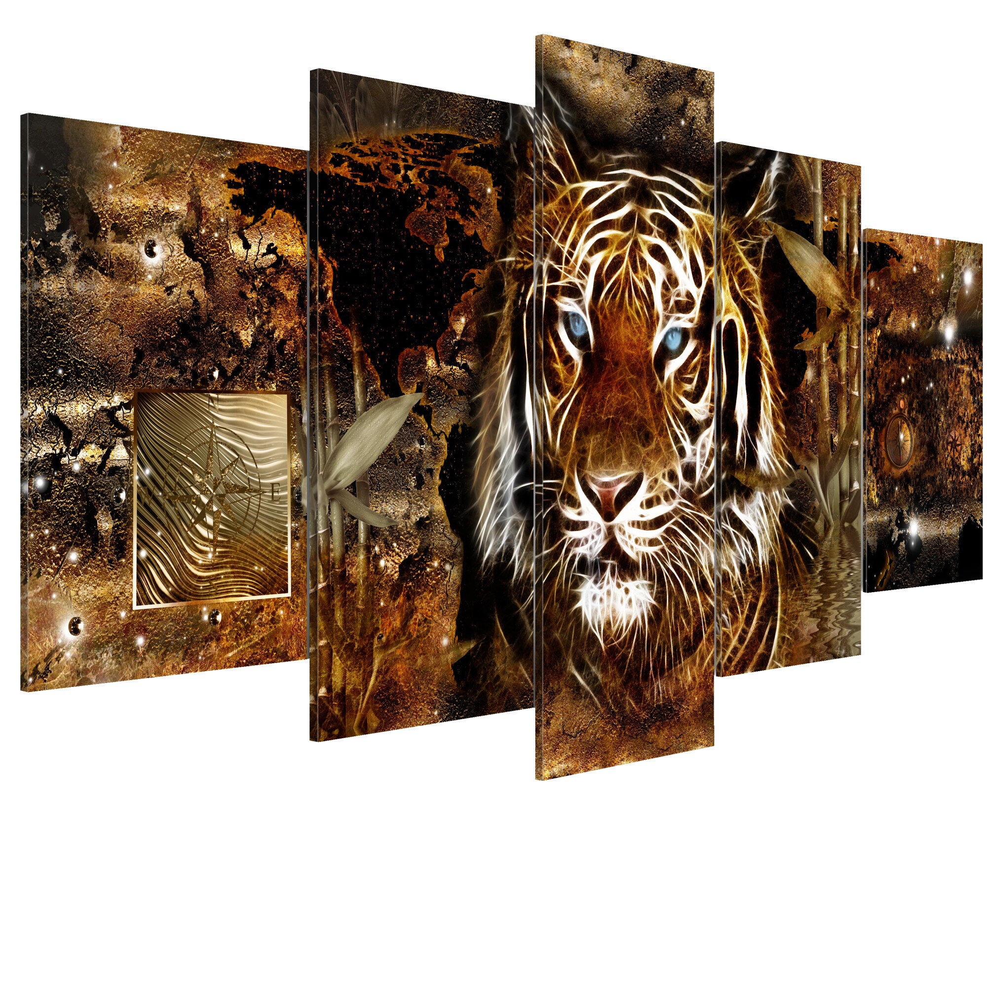 Tablou canvas 5 piese - Jungla de Aur - 200 x 100 cm