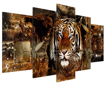 Tablou canvas 5 piese - Jungla de Aur - 100 x 50 cm Tablou canvas 5 piese - Jungla de Aur - 100 x 50 cm