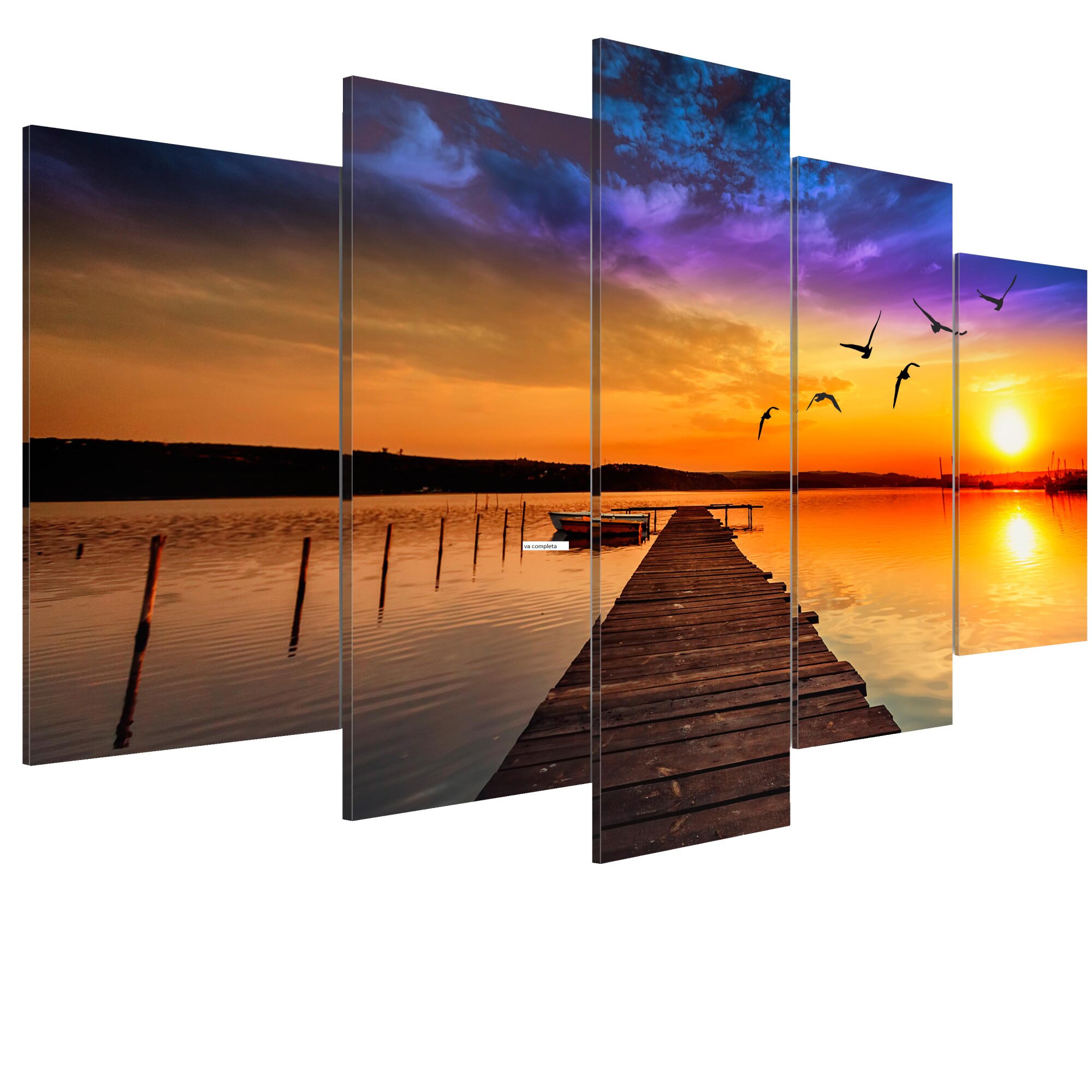 Tablou canvas 5 piese - Lacul romantic - 100 x 50 cm