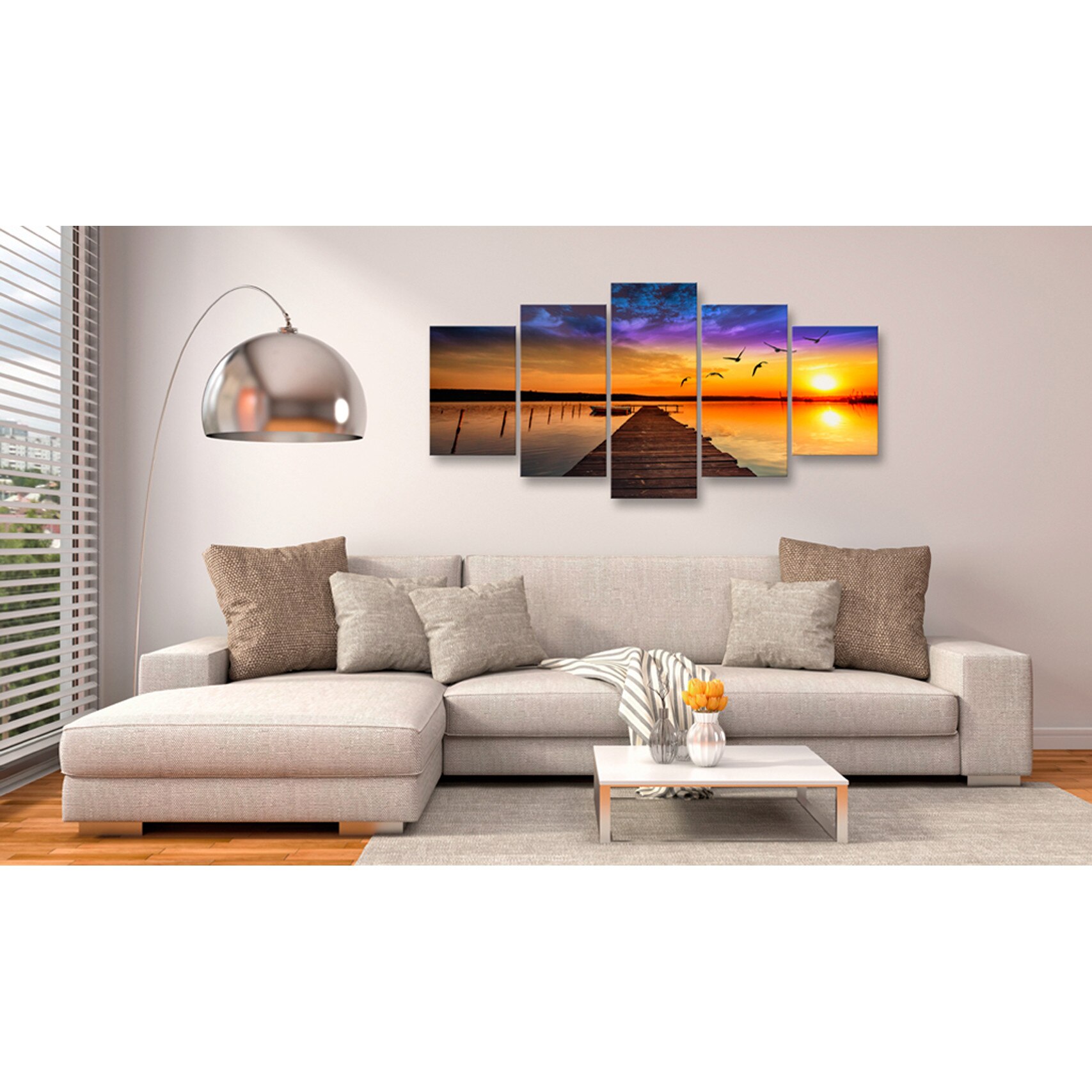 Tablou canvas 5 piese - Lacul romantic - 200 x 100 cm