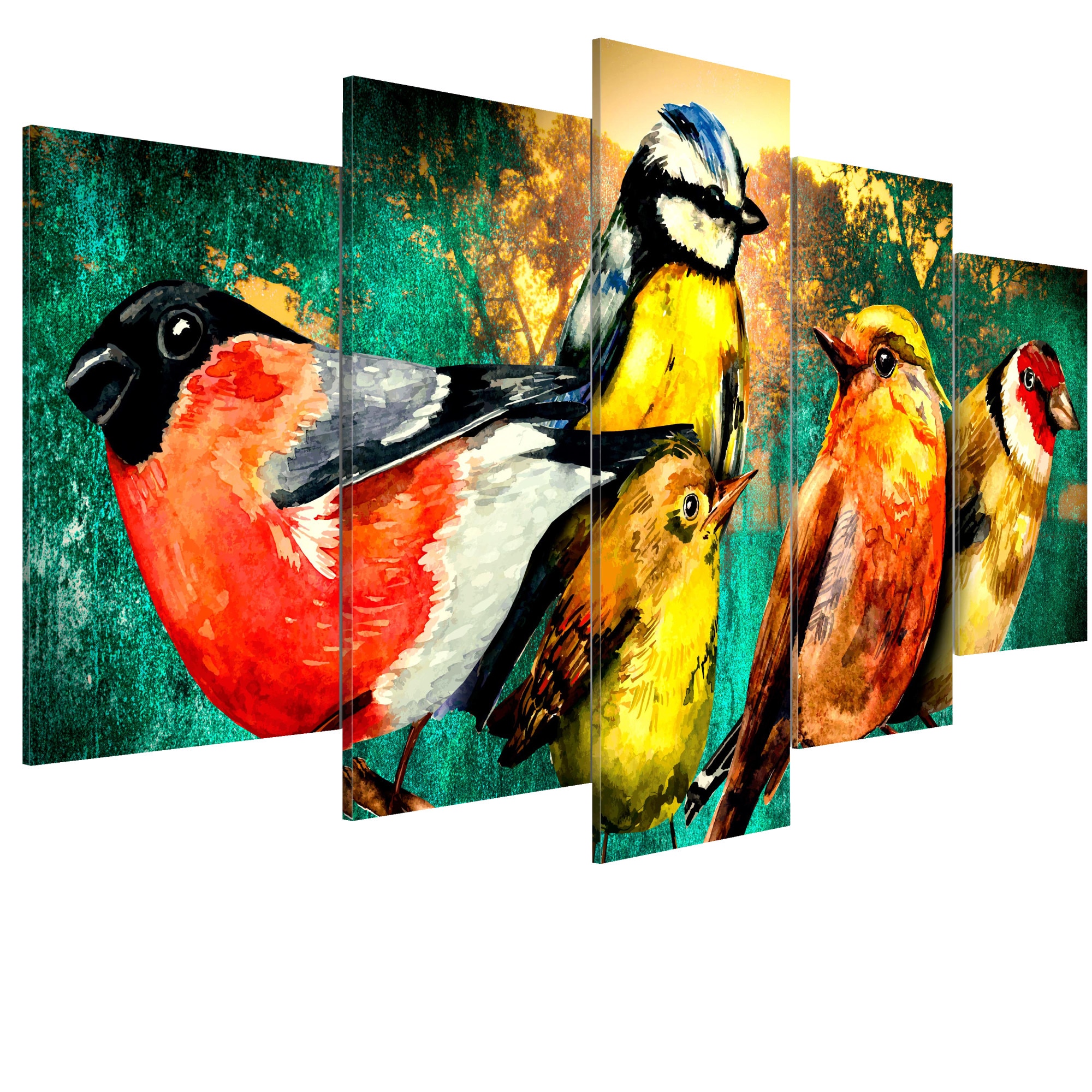 Tablou canvas 5 piese - Intalnirea pasarilor - 100 x 50 cm