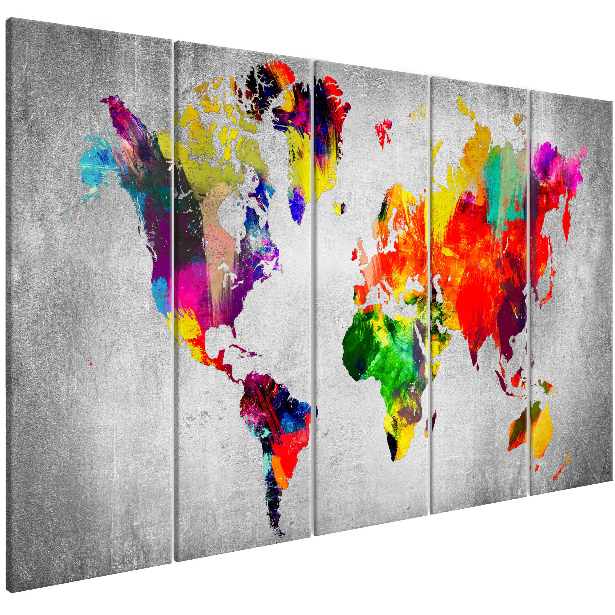 Tablou canvas 5 piese - Lumea pe beton - 200 x 80 cm