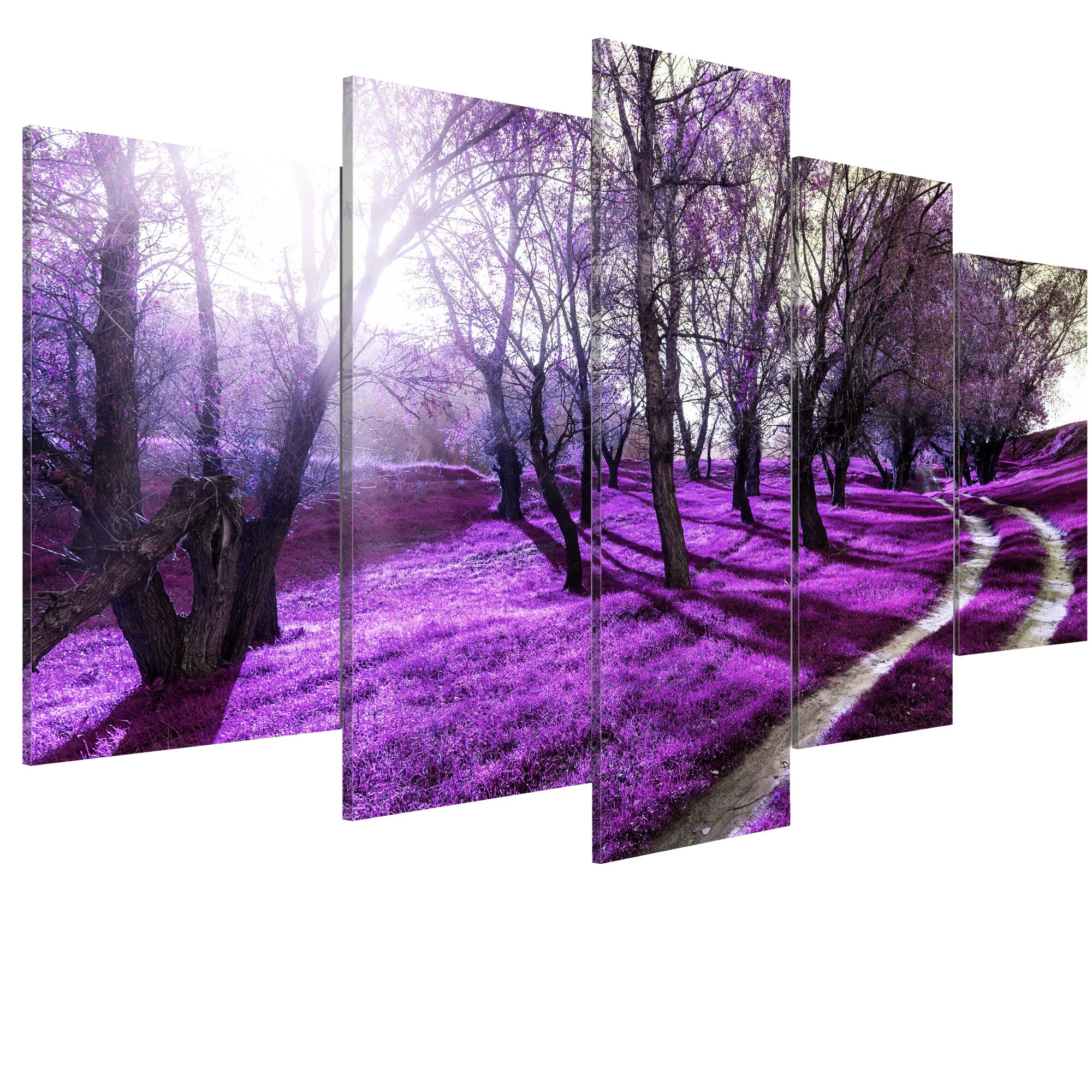 Tablou canvas 5 piese - Livada cu lavanda - 100 x 50 cm