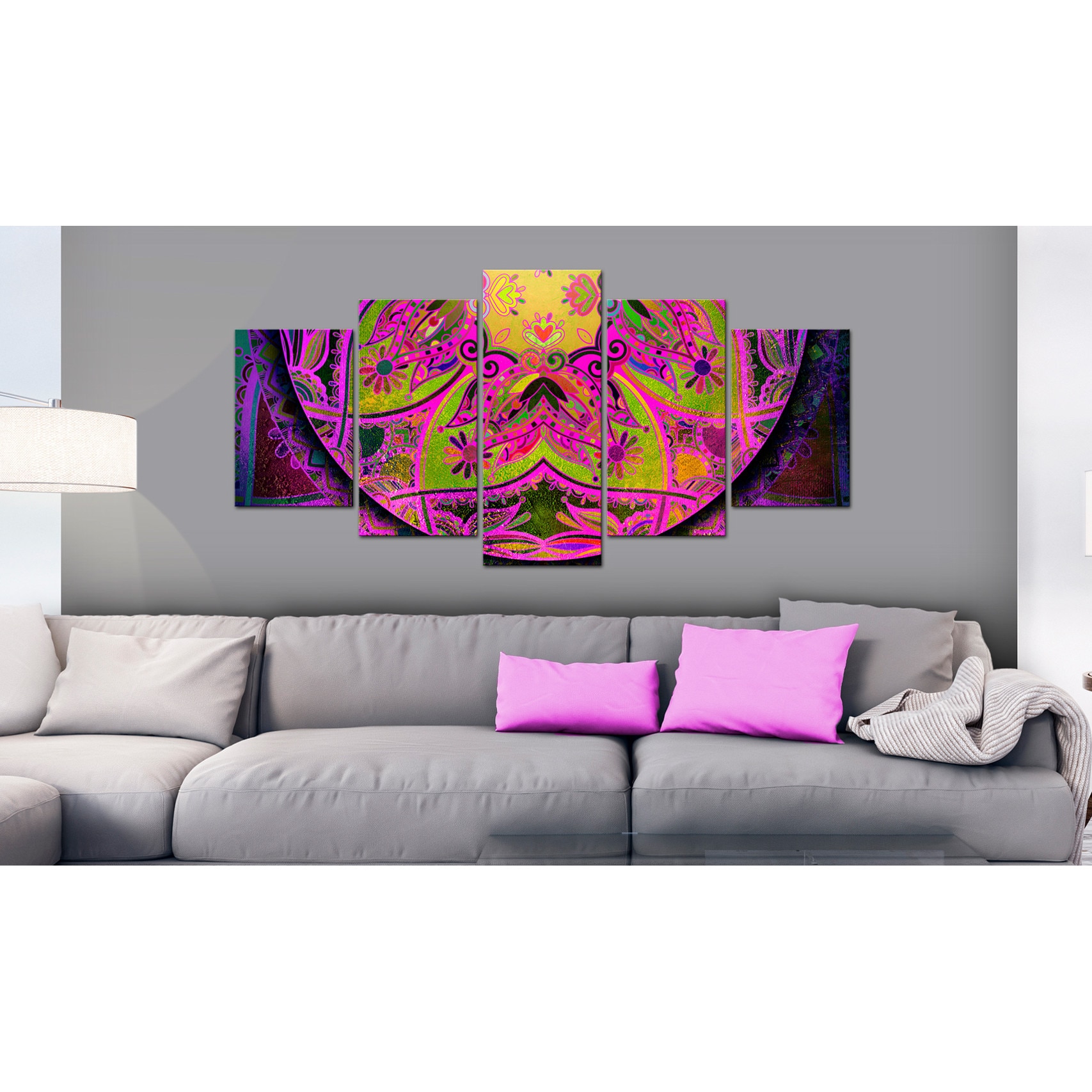 Tablou canvas 5 piese - Mandala Pink Power - 100 x 50 cm