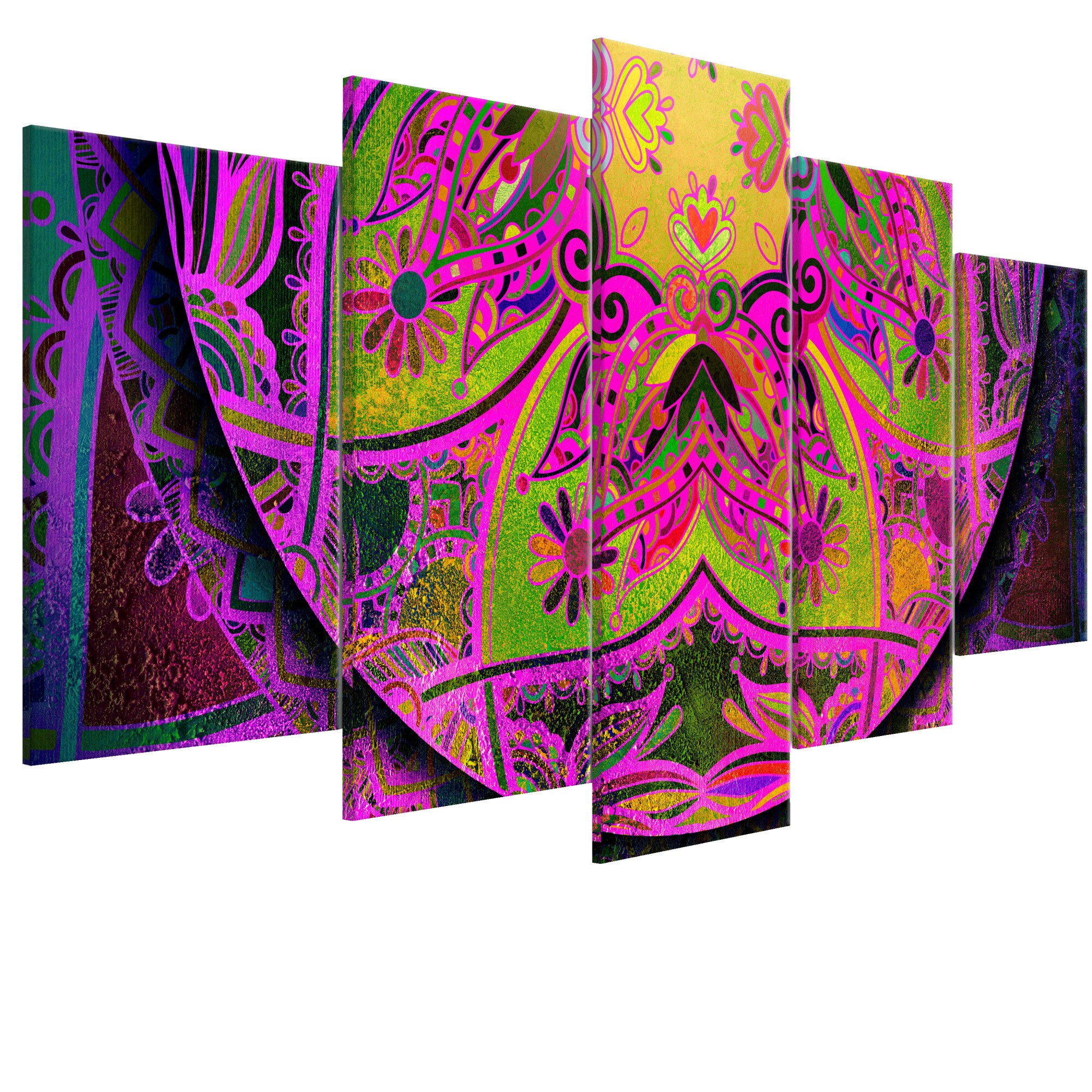 Tablou canvas 5 piese - Mandala Pink Power - 200 x 100 cm