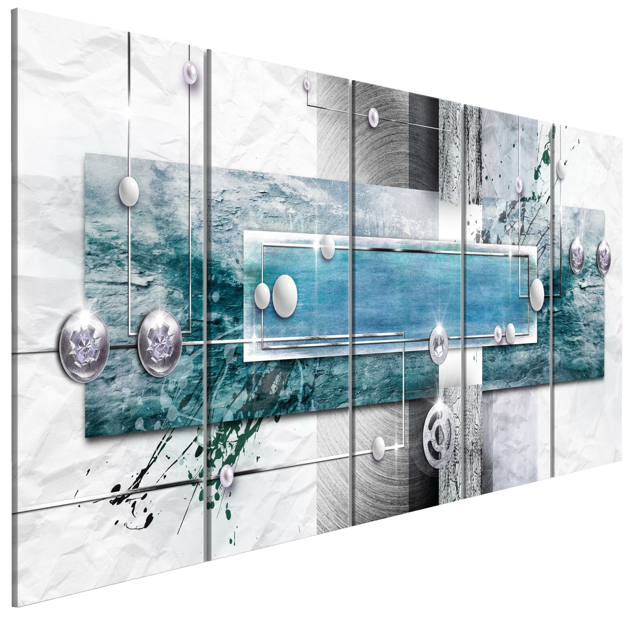 Tablou canvas 5 piese - Mecanismul misterios Albastru Ingust - 200 x 80 cm