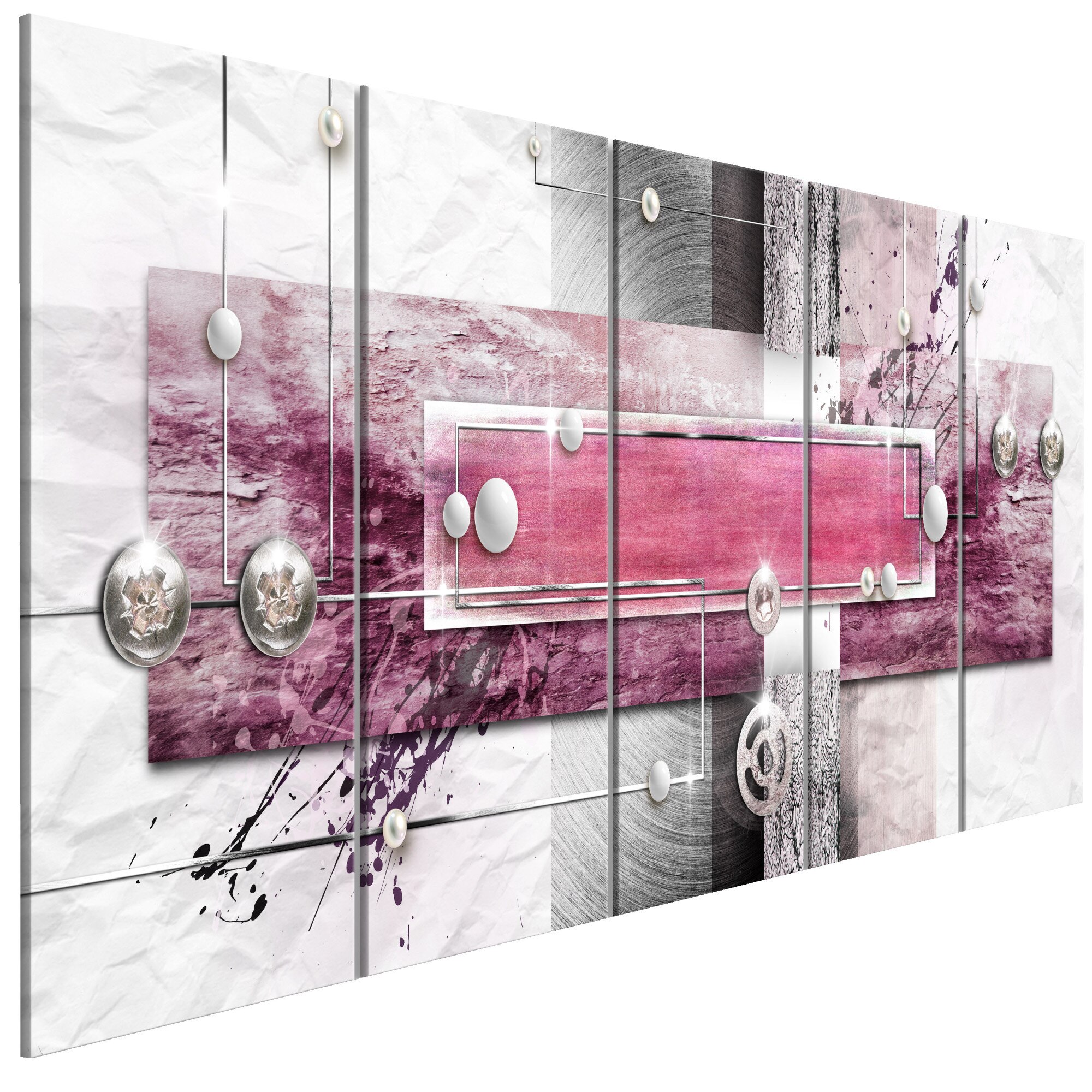 Tablou canvas 5 piese - Mecanismul misterios roz Ingust - 225 x 90 cm