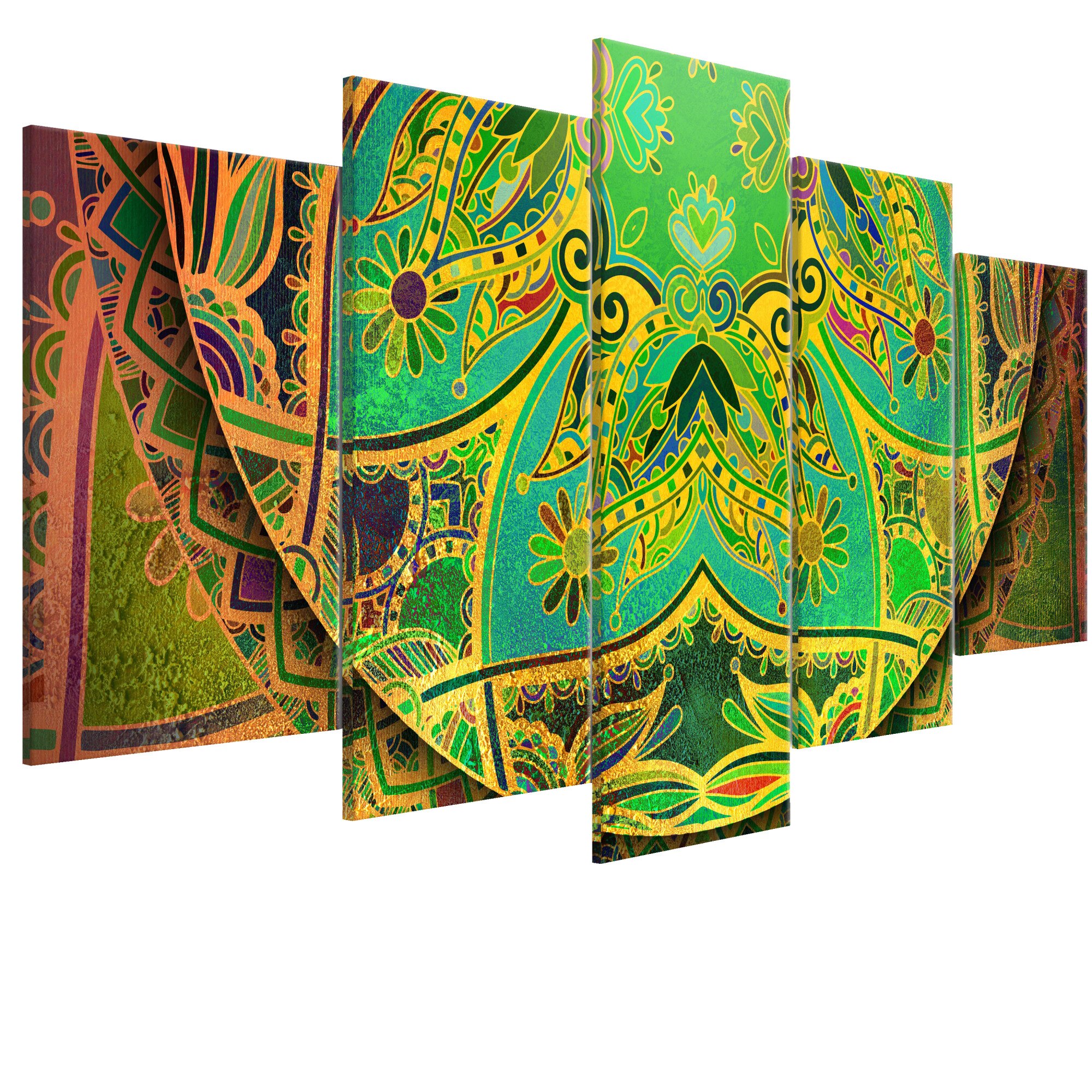 Tablou canvas 5 piese - Mandala Energie Verde - 100 x 50 cm