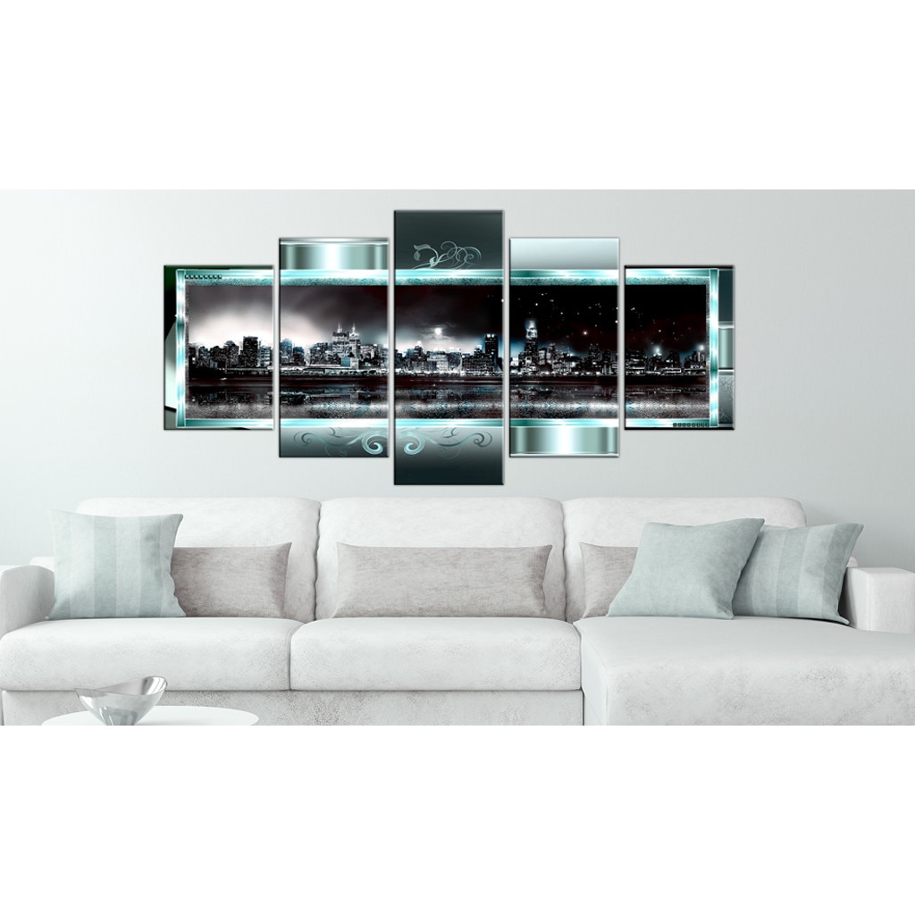 Tablou canvas 5 piese - New York Turquoise Noaptea Instelata - 100 x 50 cm