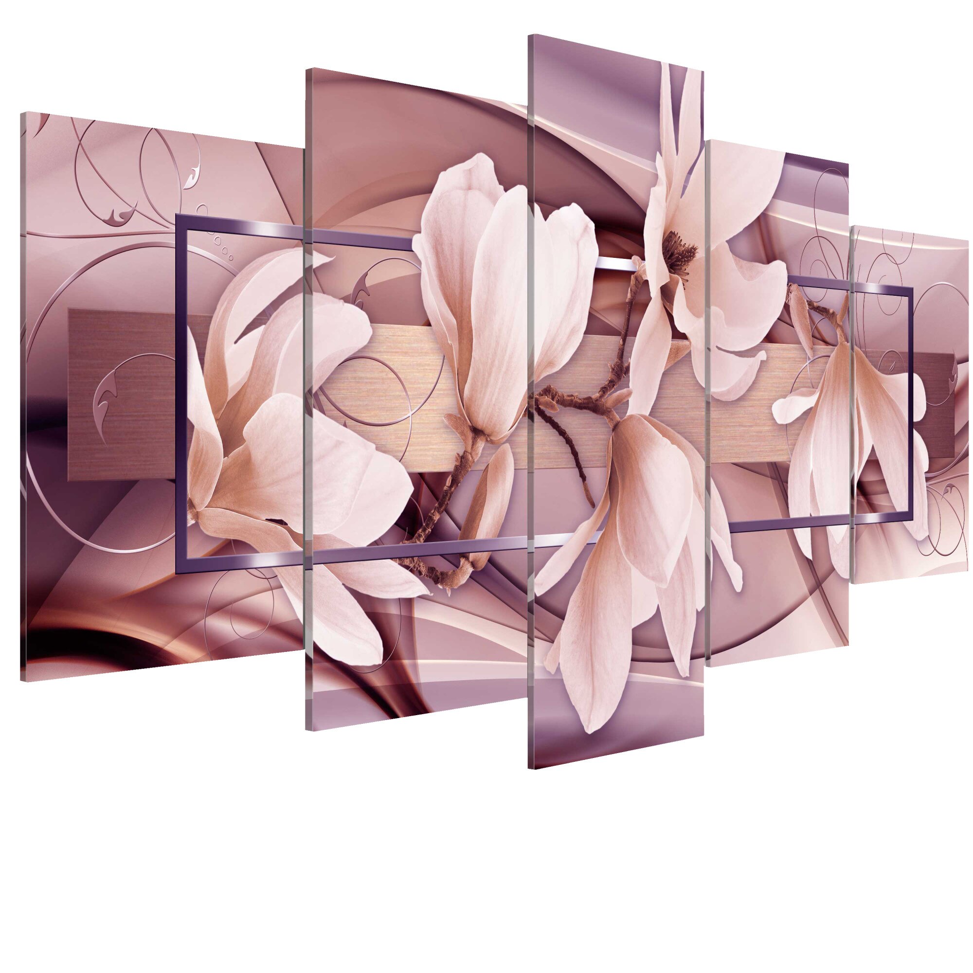 Tablou canvas 5 piese - Moody Flowers - 100 x 50 cm