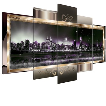 Tablou canvas 5 piese - New York noapte Instelata - 100 x 50 cm Tablou canvas 5 piese - New York noapte Instelata - 100 x 50 cm