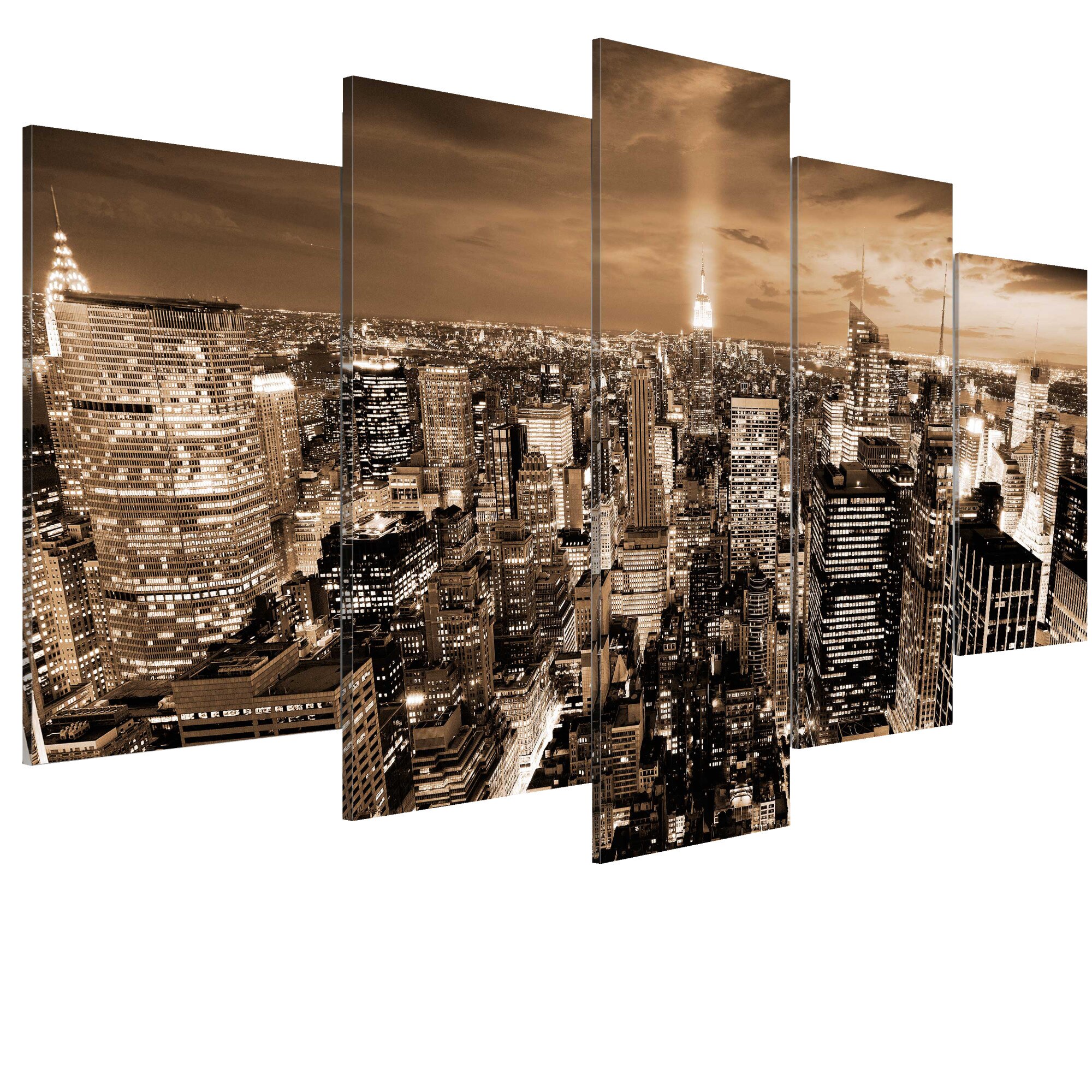 Tablou canvas 5 piese - New York lumina de noapte - 100 x 50 cm
