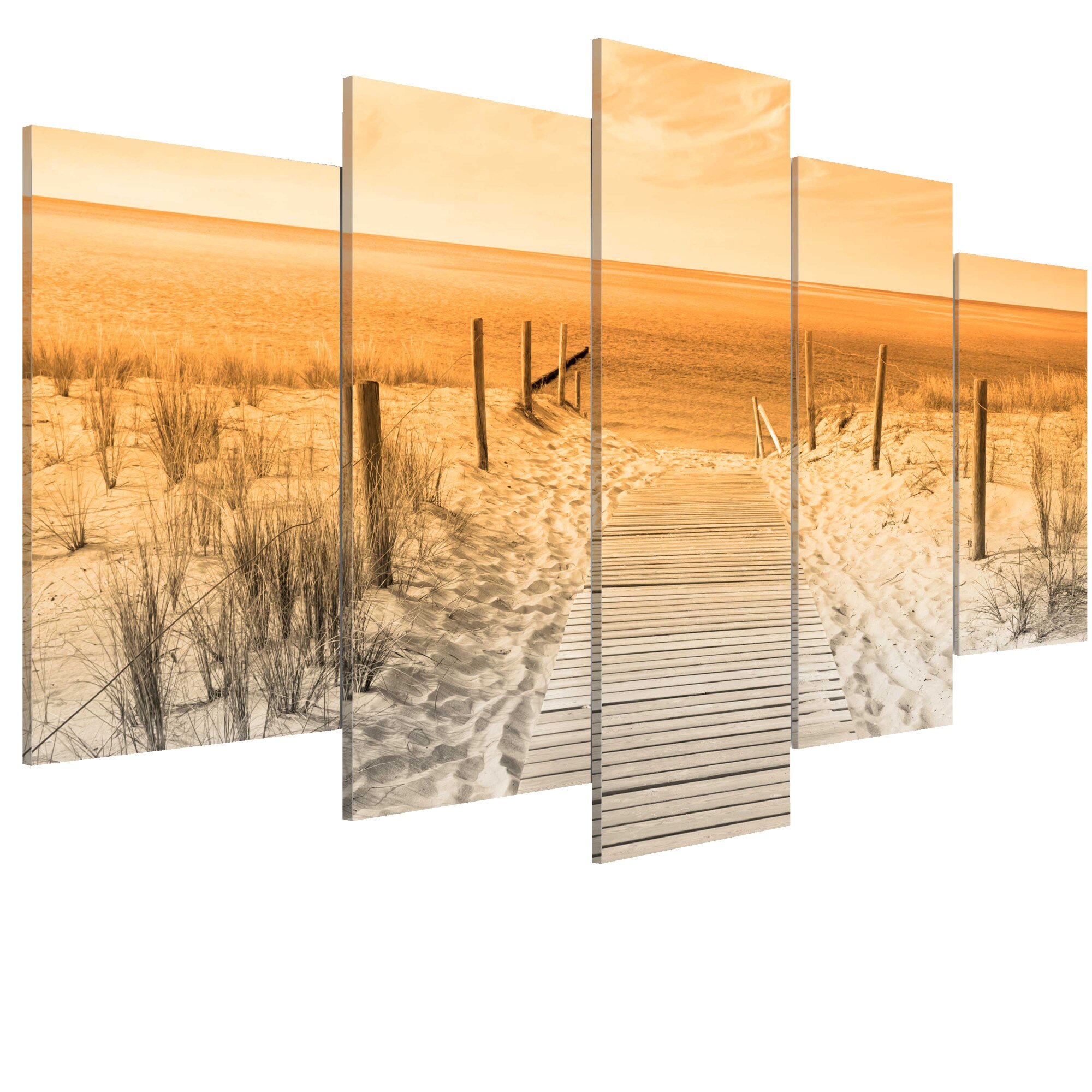 Tablou canvas 5 piese - Orange Beach - 200 x 100 cm