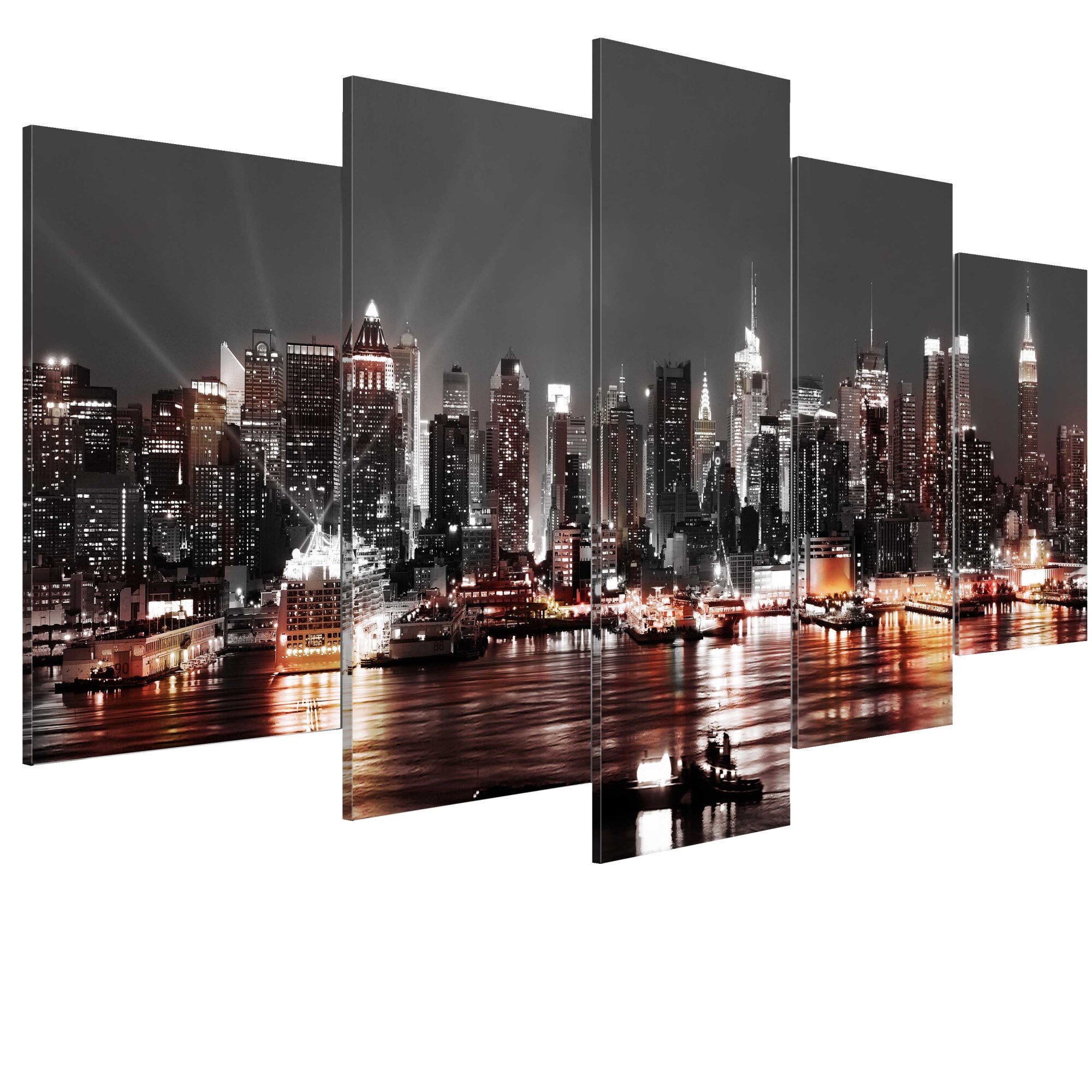 Tablou canvas 5 piese - OraSul gri - 100 x 50 cm