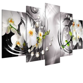 Tablou canvas 5 piese - Orhidee, perle Si diamante - 100 x 50 cm Tablou canvas 5 piese - Orhidee, perle Si diamante - 100 x 50 cm