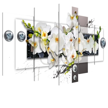 Tablou canvas 5 piese - Orhideea mecanica - 200 x 100 cm