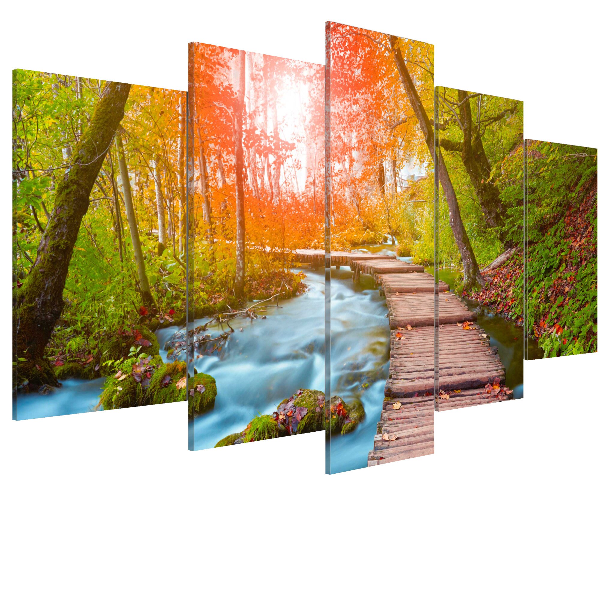Tablou canvas 5 piese - Pe malul raului - 100 x 50 cm
