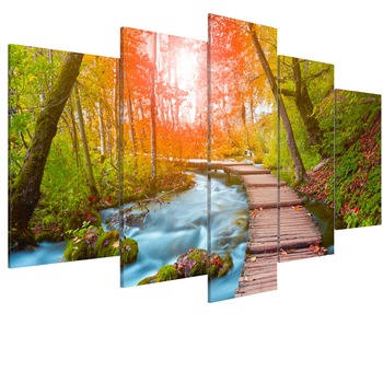 Tablou canvas 5 piese - Pe malul raului - 200 x 100 cm Tablou canvas 5 piese - Pe malul raului - 200 x 100 cm