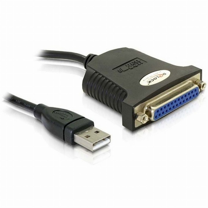Cablu USB la paralel 25 pini 0.8m, Delock 61330