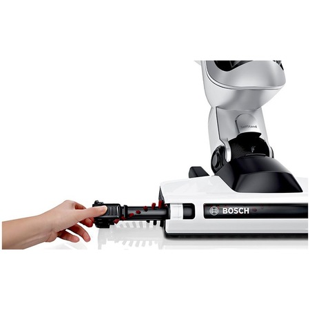 Aspirator vertical Bosch Unlimited BCS61113, 18 V, Acumulator extern 2.5 Ah, Perie AllFloor , Filtru igenic,Volum recipient XL, Alb/Negru