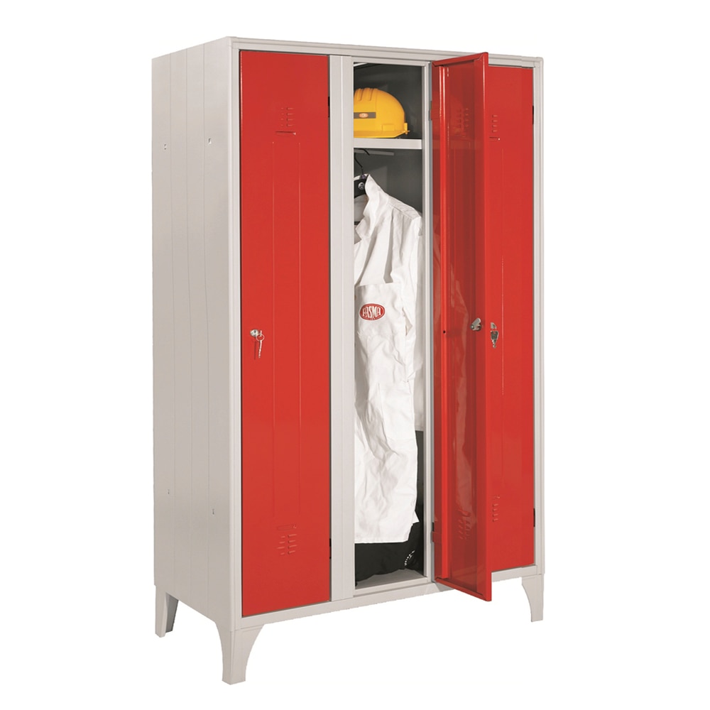 Vestiar metalic cu picioare si 3 USI COLOR 111/03, 1050x350x1800 mm (LxlxH), (rosu)