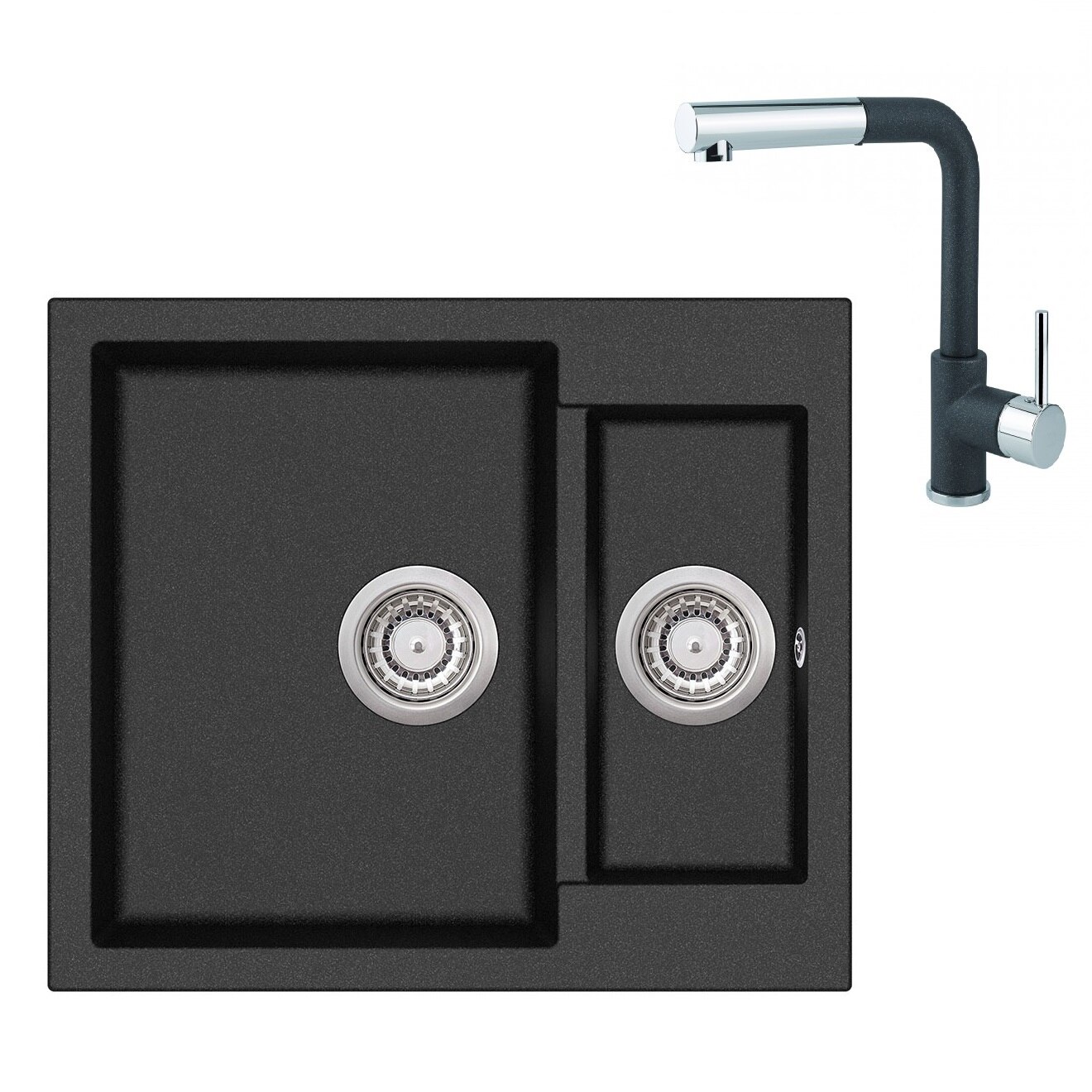 Pachet Aquasanita Tesa SQT150-601W chiuveta silicsana cu baterie Modus, dus retractabil, cartus ceramic negru metalic