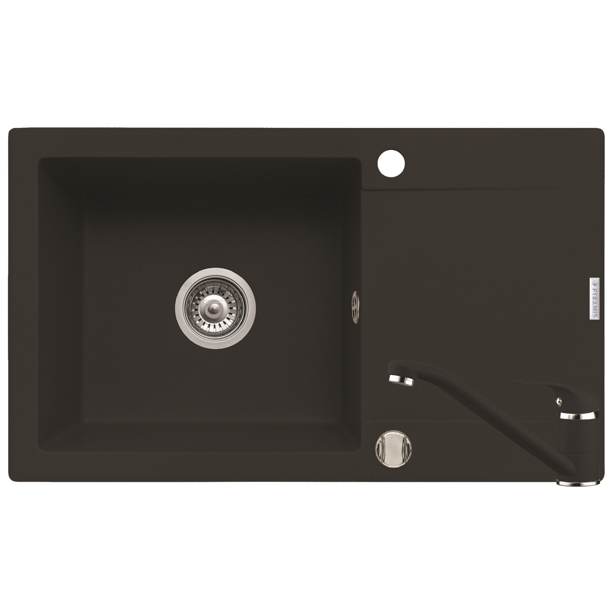 Set chiuveta si baterie Pyramis SMART PLUS, 1 cuva, 1 picurator, reversibila, dimensiune 780x460mm, adancime 190mm, Pyragranite carbon