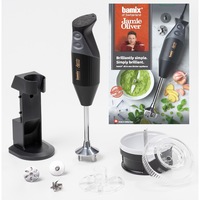 Mixer vertical Bamix Jamie Oliver Edition II, 200 W, Motor profesional 20 ani garantie, Fabricat in Elvetia, 2 Viteze, Reglare automata, 3 Lame, Procesor, Stand DeLuxe, Brosura Jamie Oliver cu retete, Negru
