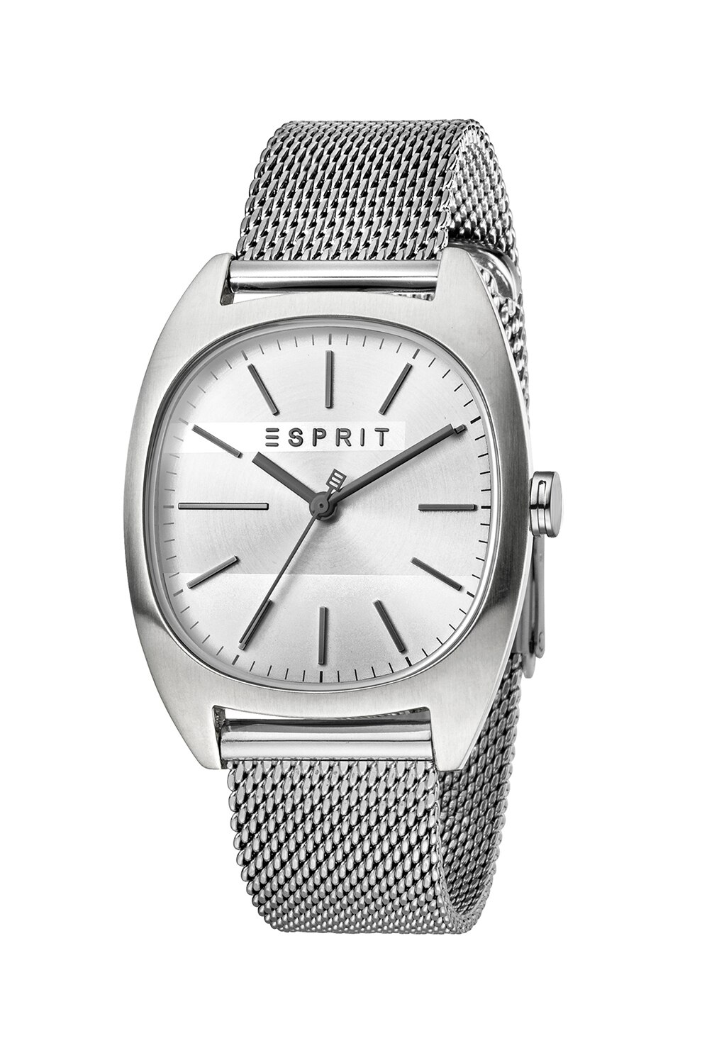 Esprit, Ceas rotund cu bratara metalica cu model plasa, Argintiu