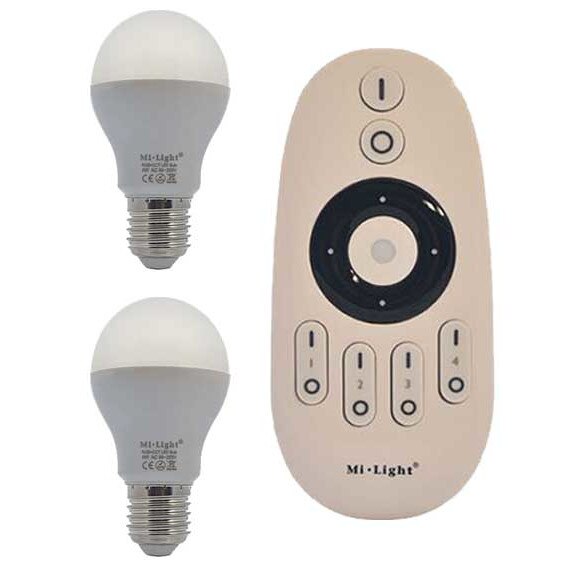 Set 2xBecuri cu LED inteligent Mi-Light 2.4GHz Wireless RF 6W Alb Variabil E27 + 1xTelecomanda