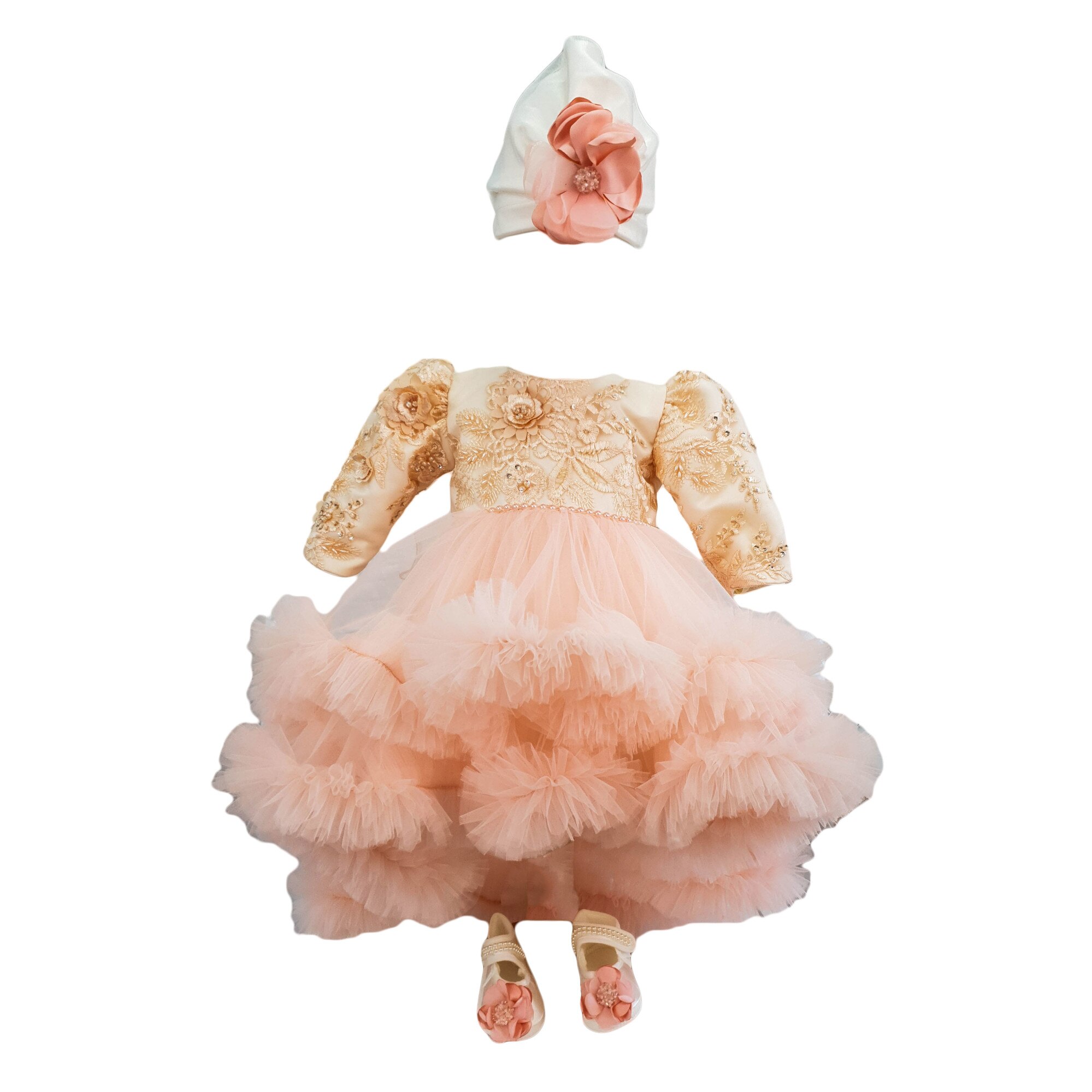 Rochie botez, model Regina, culoare roz , varsta 0-3 luni