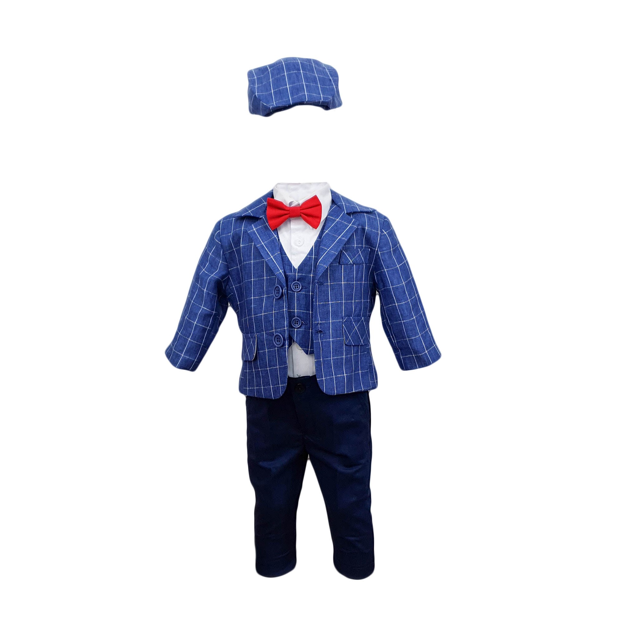 Costum botez, model Baby Boss, culoare albastru-bleumarin, varsta 3-6 luni