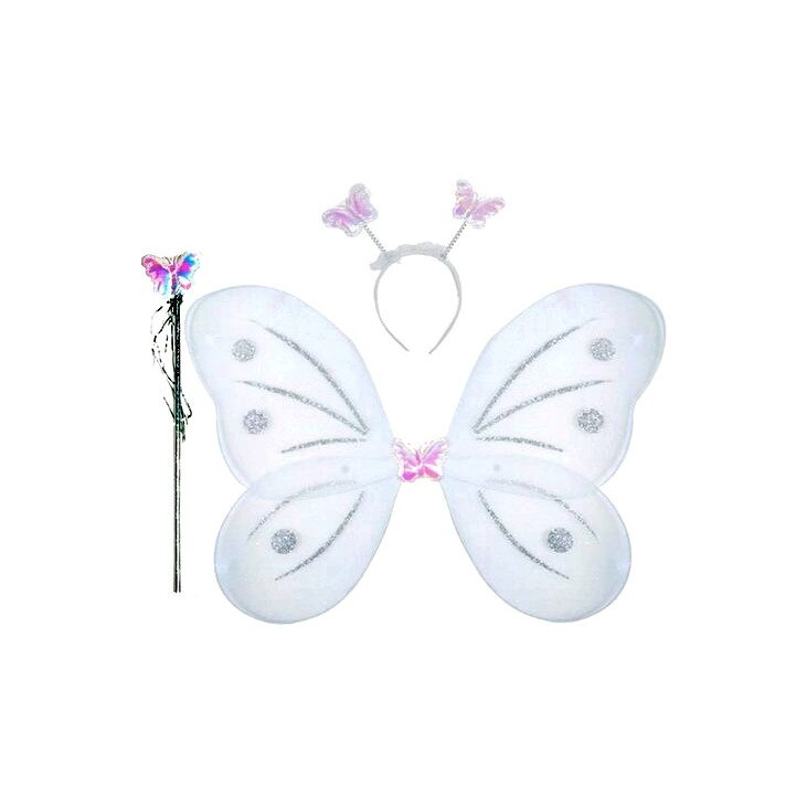 Set accesorii aripi costum fluture alb, 3 piese