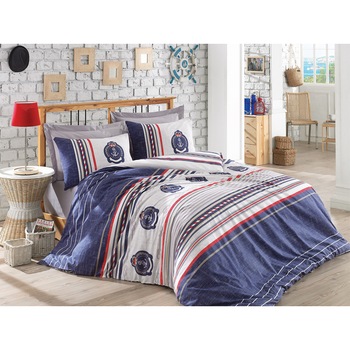 Lenjerie de pat 2 persoane, Cotton Box, Maritime Arma, Albastru Lenjerie de pat 2 persoane, Cotton Box, Maritime Arma, Albastru