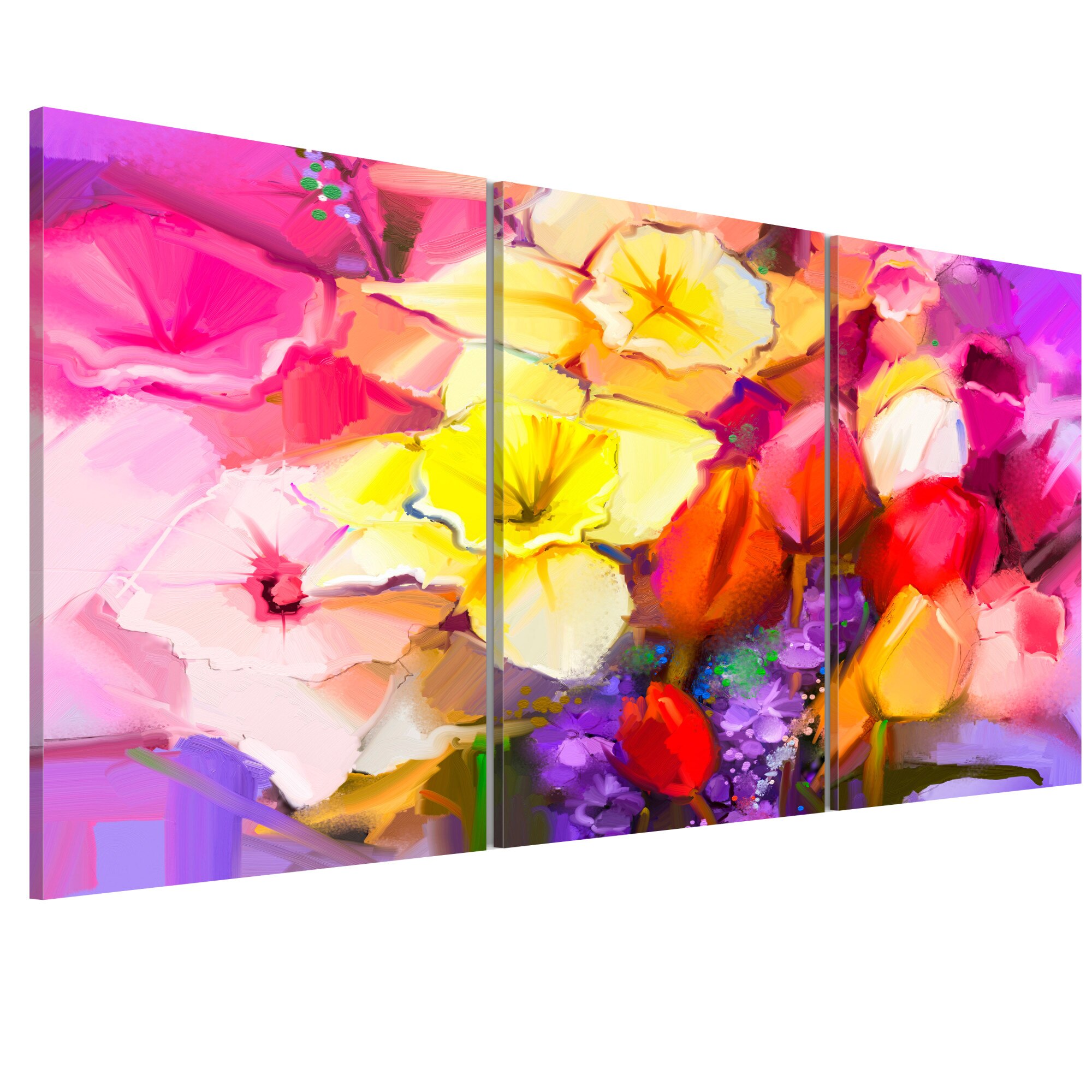 Tablou canvas 3 piese - Buchet curcubeu - 60 x 30 cm