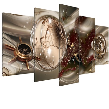 Tablou canvas 5 piese - Busola de Aur - 100 x 50 cm Tablou canvas 5 piese - Busola de Aur - 100 x 50 cm