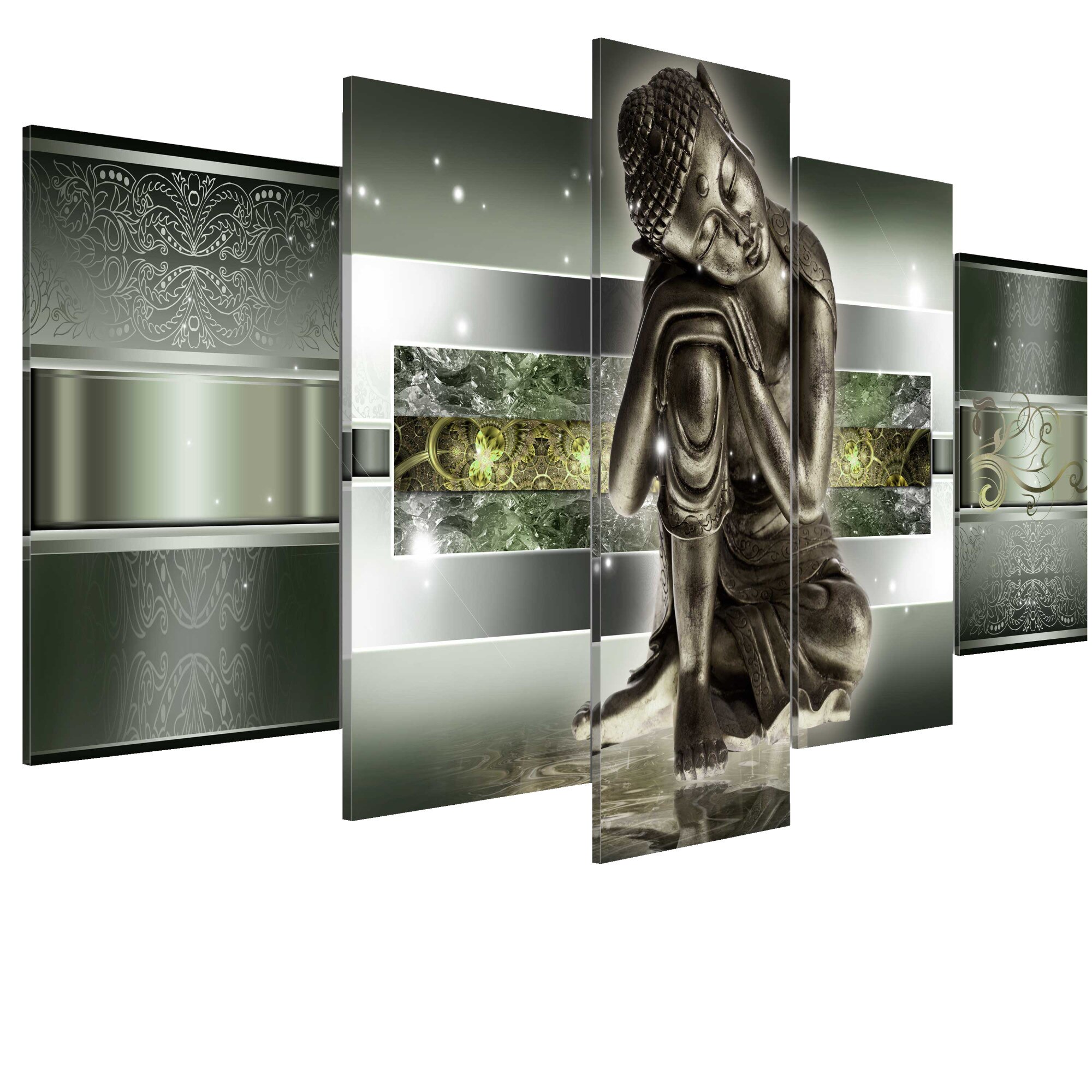 Tablou canvas 5 piese - Buddha dormit In verzi - 200 x 100 cm