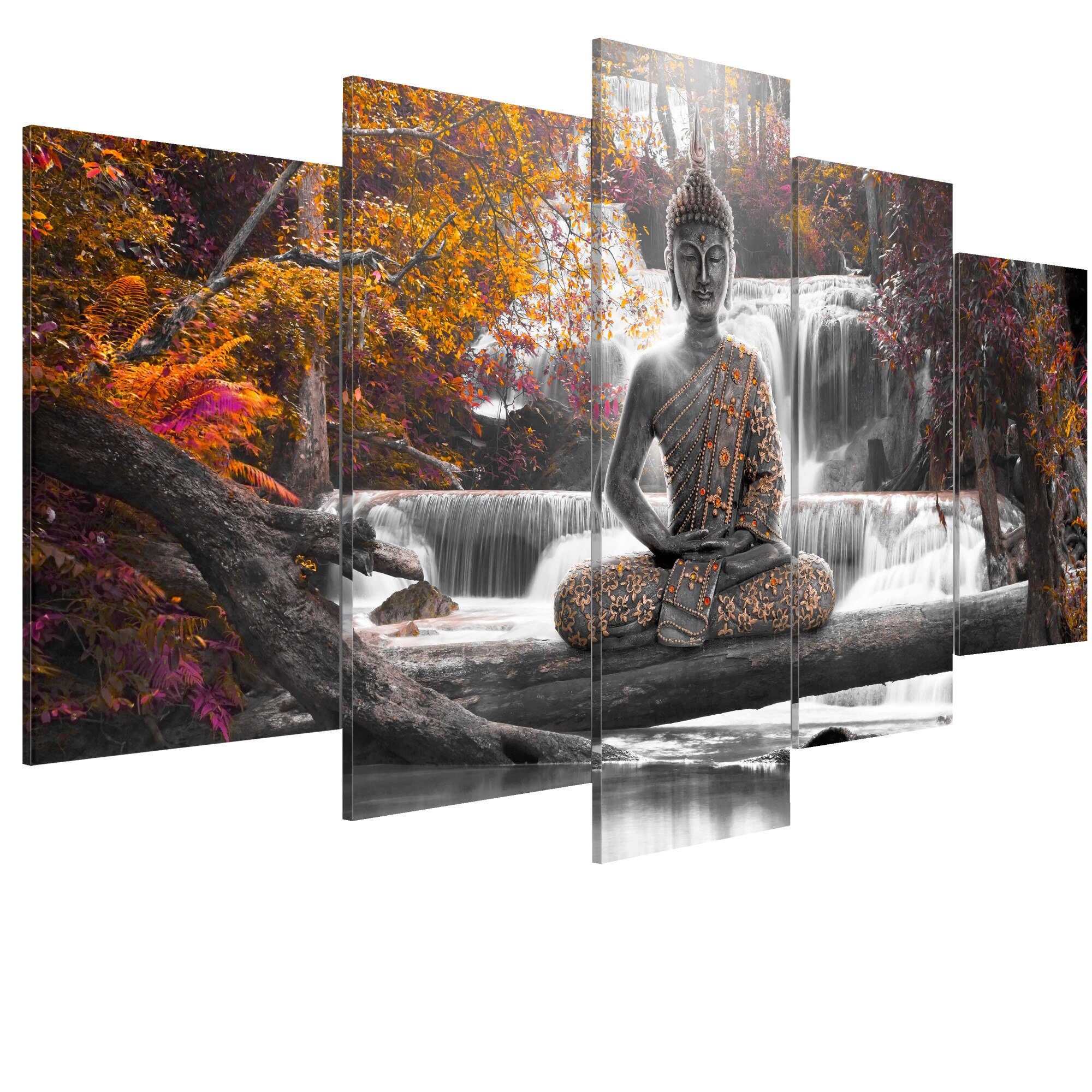 Tablou canvas 5 piese - Buddha de toamna - 200 x 100 cm